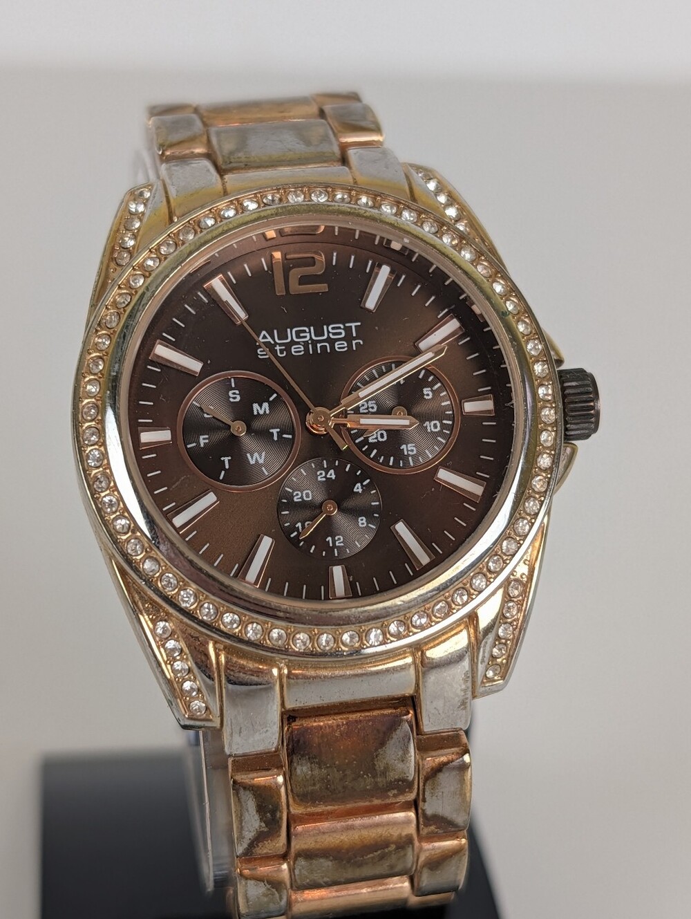 August Steiner Crystal Bezel Chronograph-Style Watch (Two-Tone Gold & Silver / B